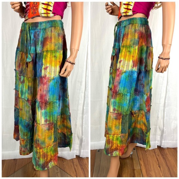 Handmade Tie Dye Boho Hippie Patchwork Long Skirt - Picture 5 of 9